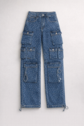 Jeans cargo con strass