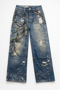 Jeans Denim Vintage con stampa Catene e Charms