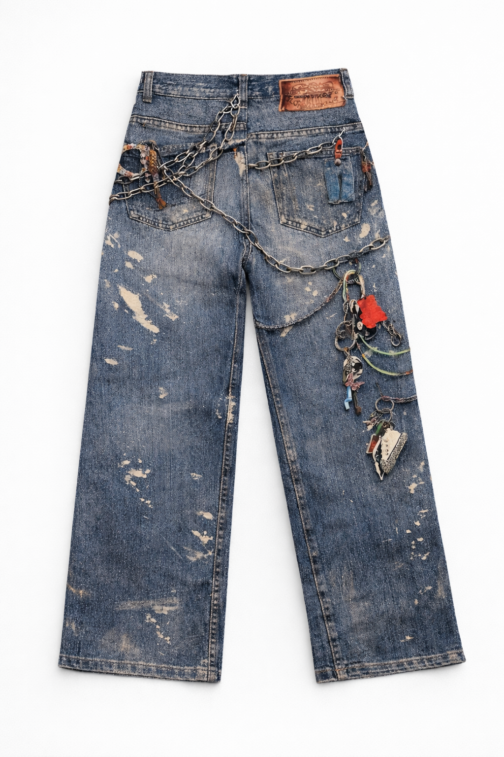 Jeans Denim Vintage con stampa Catene e Charms