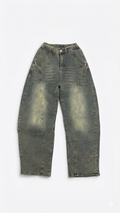Jeans Balloon Wide Leg con Lavaggio Vintage e Cucitura Centrale