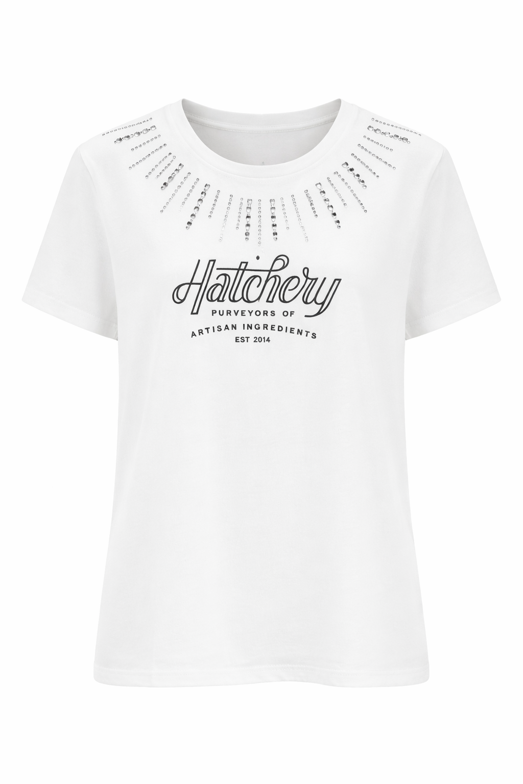 T-shirt con strass sul collo